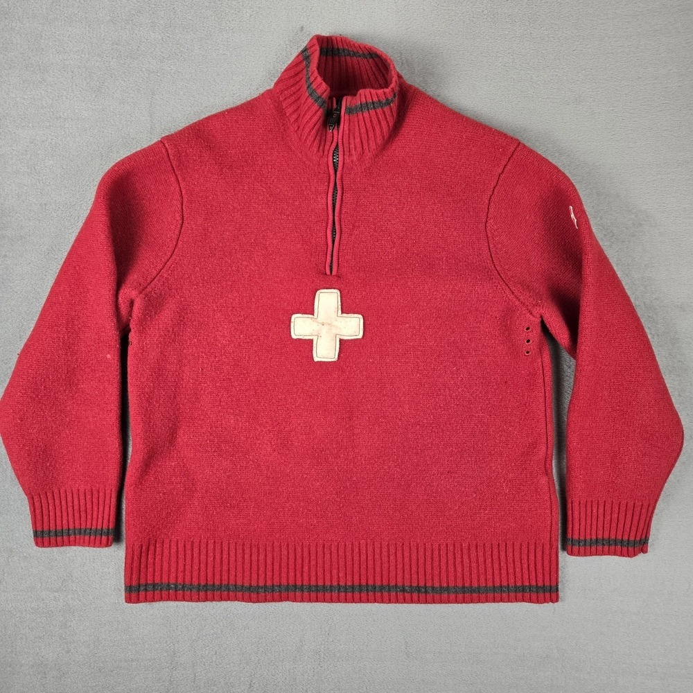 Victorinox Sweater Mens Large Swiss Army Red Merino Wool Cashmere‎ 1/4 Zip Cross